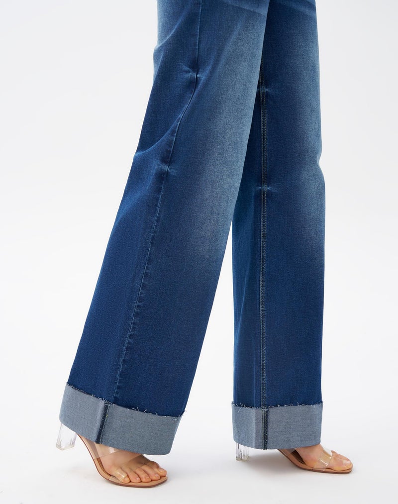 roswear Women's High Waisted Stretchy Wide Leg Jeans Cuffed Baggy Jeans Loose Denim Pants Blue X-Large - Image 4