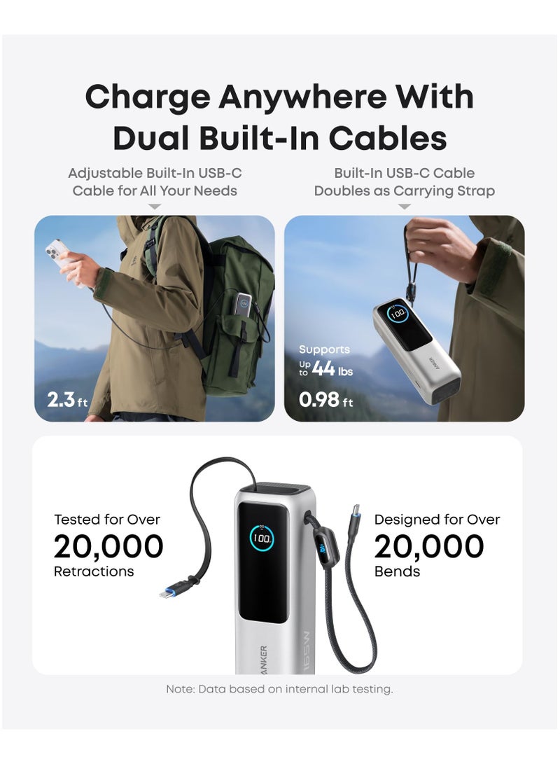 Power Bank, 25,000mAh 165W Ultra-Fast Portable Charger for Dual Laptops, Fast Charging Battery Pack with Built-In and Retractable Cables, For iPhone 17/16 Series, Samsung, and More - Image 4