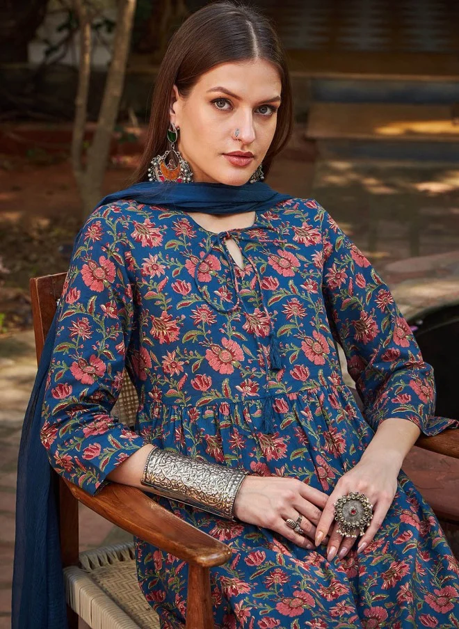 SASSAFRAS Floral Printed Anarkali Kurta Set for Women
