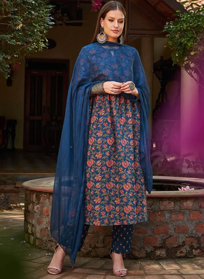 SASSAFRAS Floral Printed Anarkali Kurta Set for Women