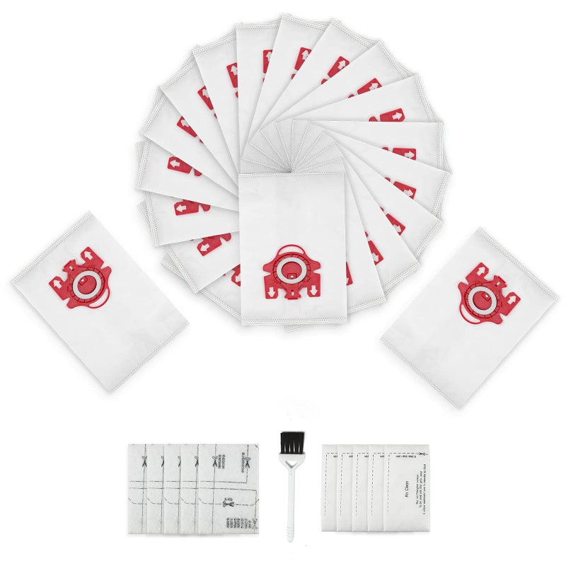3D Airclean Dust Bags Replacement for Miele FJM Compact C2 Compact C1 Complete C1 S241 S290 S300i S500 S700 S4 S6 Series Pack of 20 with 5 Motor Protection Filters 5 AirClean Filters