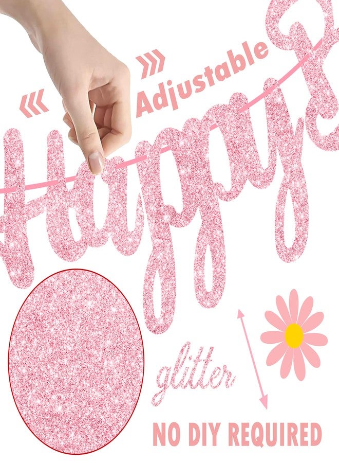 umoni Chicken Themed Birthday Party Supplies Daisy Chicken Happy Birthday Banner Pink Glitter Floral Little Chick Party Decoration Hen Themed Cutout Banners for Girls Farm Animal Bday Baby Shower Supplies - Image 3