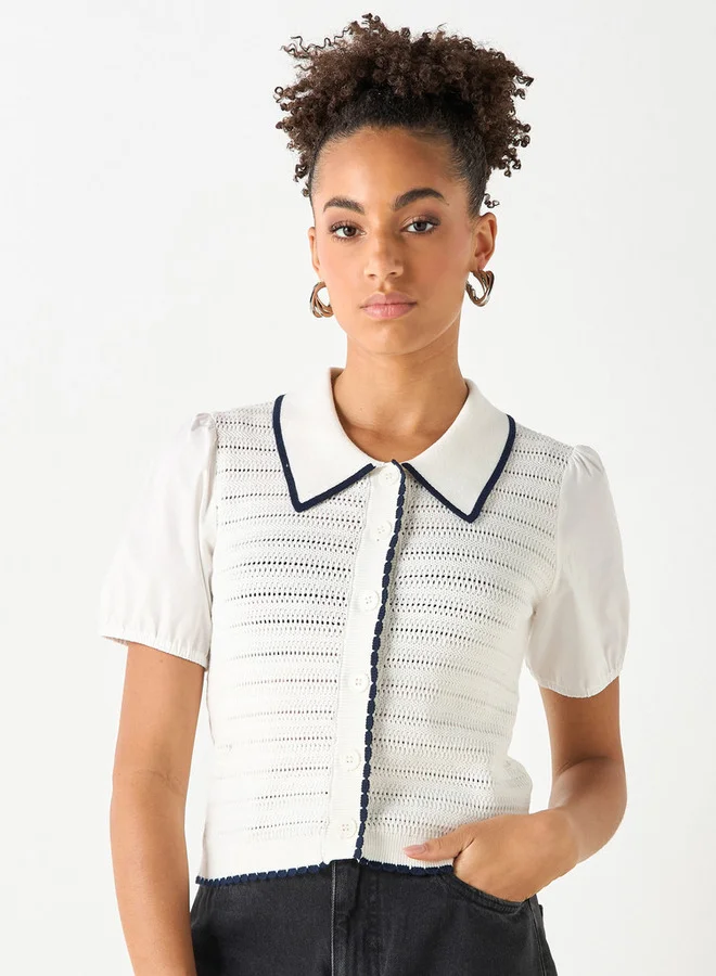 لي كوبر بلوزة بارزة الملمس بأكمام قصيرة من لي كوبر