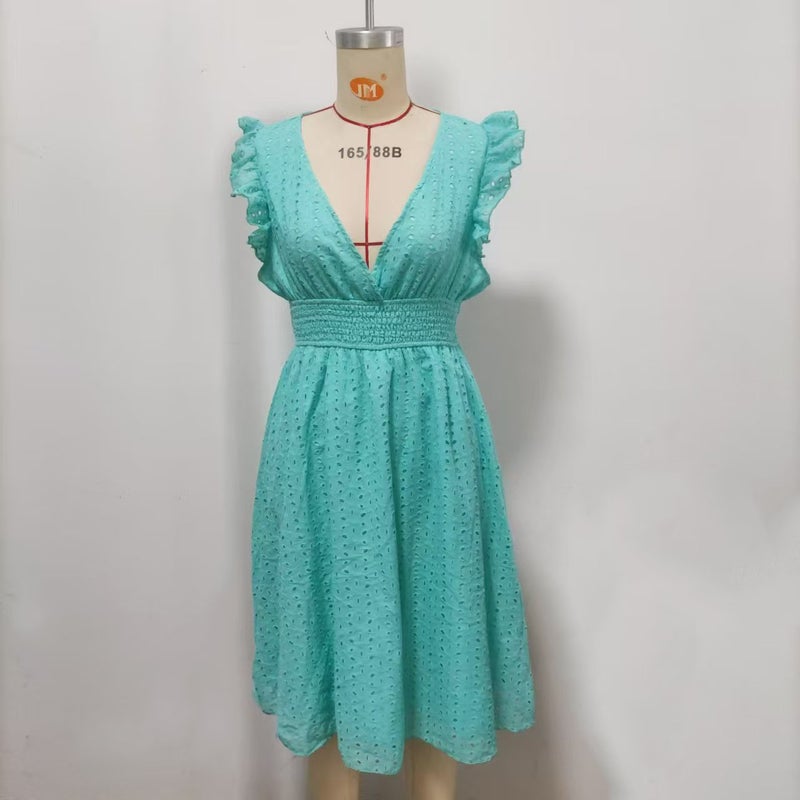 2024 Amazon AliExpress Hot New Multi-color in stock European and American Summer Lotus Leaf Sleeve Elegant dress Light green - Image 1