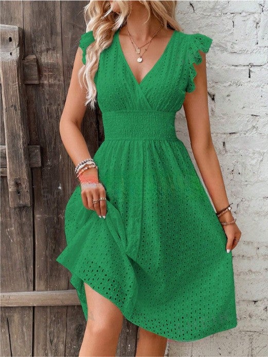 2024 Amazon AliExpress Hot New Multi-color in stock European and American Summer Lotus Leaf Sleeve Elegant dress Light green - Image 4