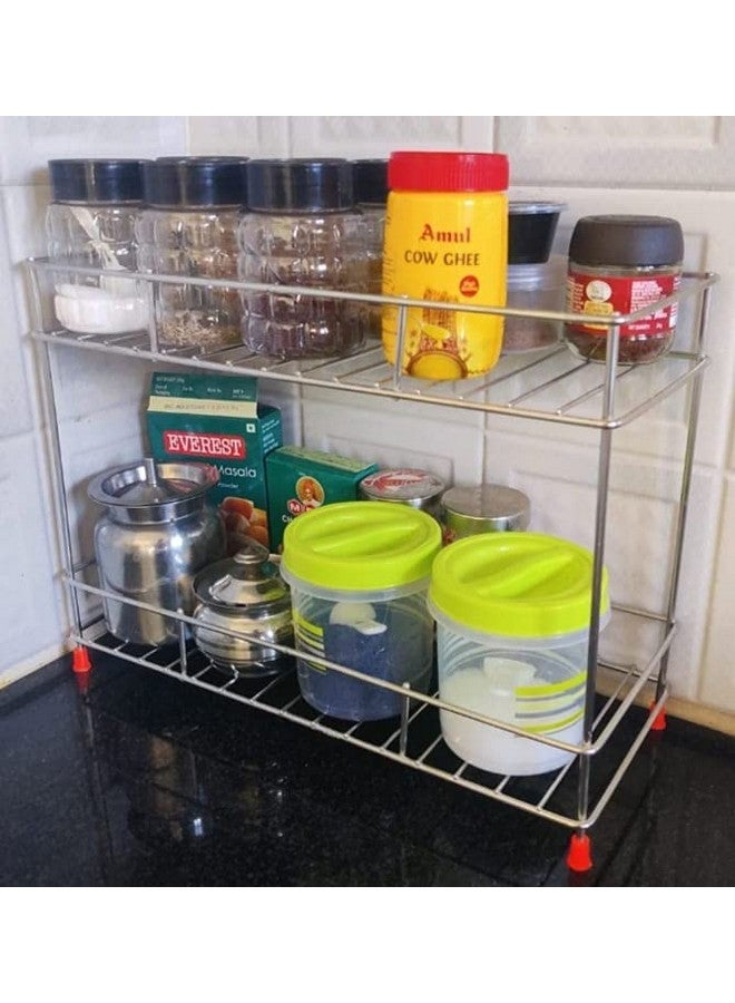 12FOR COLLECTION Stainless Steel 2 Tier Countertop Kitchen Rack|Pantry Storage Organizer | Multipurpose Storage Organizer | Kitchen Racks | Kitchen Organizer | Kitchen Accessories Rack, Tiered Shelf - Image 3