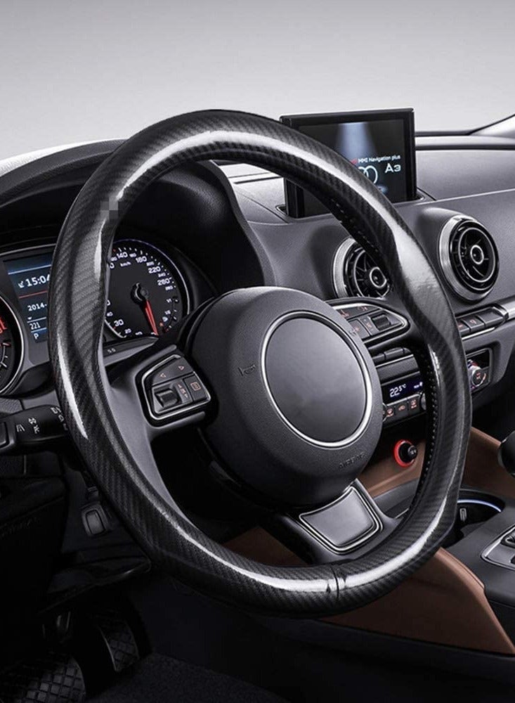 Steering Wheel Covers Carbon Fiber Universal Fit 15 inch for Men Ergonomics Sport Design Anti-Slip Inner Blue Rubber Carbon Fiber Pattern Auto Steering Wheel Covers Accessories for Men Women - Image 5