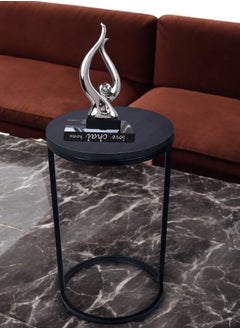 fan baytk Attractive metal and black wood round side table - a modern touch for every corner of your home, Dimensions: 35 cm diameter, 50 cm height.  - Image 1