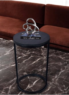 fan baytk Attractive metal and black wood round side table - a modern touch for every corner of your home, Dimensions: 35 cm diameter, 50 cm height.  - Image 3