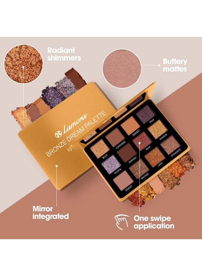 Lamora Nude Bronze Eyeshadow Palette 12 Warm Brown Highly Pigmented Shimmer & Matte Shades Travel Size Makeup Palette With Mirror - Image 2