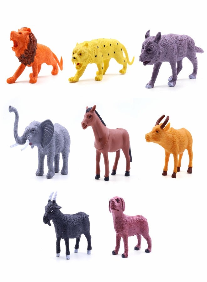Chanak Realistic Wild & Farm Animal Set for Kids, 8-Piece Plastic Animal Playset - Includes Lion, Elephant, Cheetah, Wolf, Goat, Horse, Cow, Dog - Educational Toy Set for Ages 3+ - Image 1