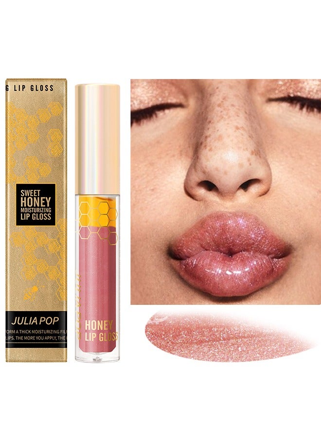 JULIA POP Sweet Honey Moisturizing Lip Gloss，High Shine Hydrating Transparent with Honey Lip Moisturizing Treatment Nourishing Lip Gloss Non Sticky Lip Care Long Lasting Shiny Texture Lip Care Oil #04  - Image 1