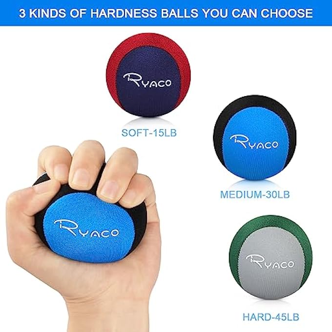 RYACO Stress Relief Balls, Grip Strength Training, Hand Exercise Balls, Hand Grips, Gel Ball Set, 2 Pieces/3 Pieces for Adults and Children, Soft, Medium, Hard Balls, Grip Balls, Strength Training, - Image 2