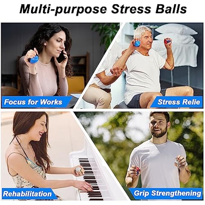 RYACO Stress Relief Balls, Grip Strength Training, Hand Exercise Balls, Hand Grips, Gel Ball Set, 2 Pieces/3 Pieces for Adults and Children, Soft, Medium, Hard Balls, Grip Balls, Strength Training, - Image 5