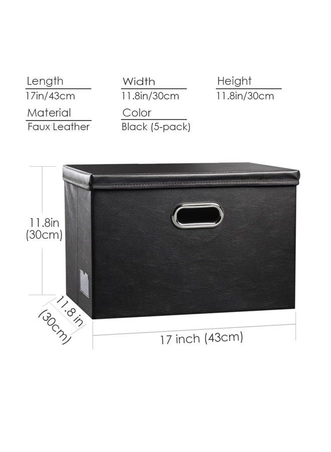 PRANDOM Large Stackable Storage Boxes with Lids [5-Pack] Leather Fabric Foldable Storage Bins Organizer Containers Baskets Cubes with Cover for Bedroom Closet Office Nursery Black(17.7x11.8x11.8) - Image 5