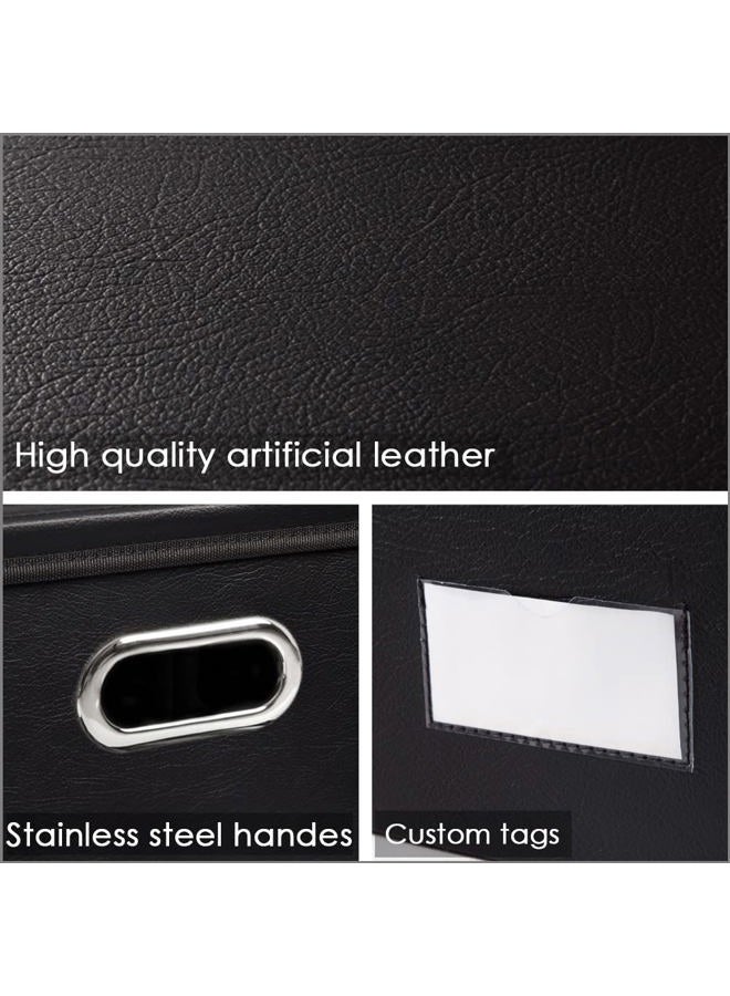 PRANDOM Large Stackable Storage Boxes with Lids [5-Pack] Leather Fabric Foldable Storage Bins Organizer Containers Baskets Cubes with Cover for Bedroom Closet Office Nursery Black(17.7x11.8x11.8) - Image 4