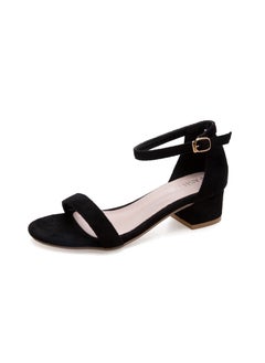 2022 Summer New Womens Sandals One-Row Buckle Strap INS Popular Roman Thick Heel Velvet Surface High Heel Womens Shoes Trendy Black