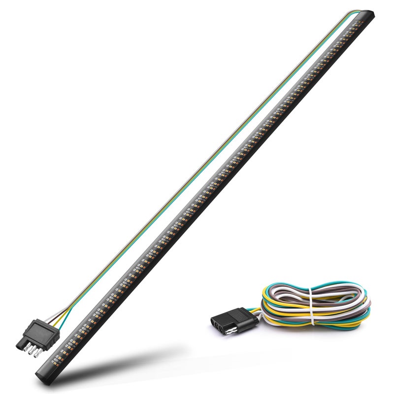 ميكتونينغ 60 بوصة شريط ضوء خلفي ثلاثي 504 LED مقاوم للماء مع موصل مسطح 4 طرق 5 وظائف إشارة انعطاف برتقالية متسلسلة ضوء فرامل أحمر ضوء تشغيل أبيض عكسي