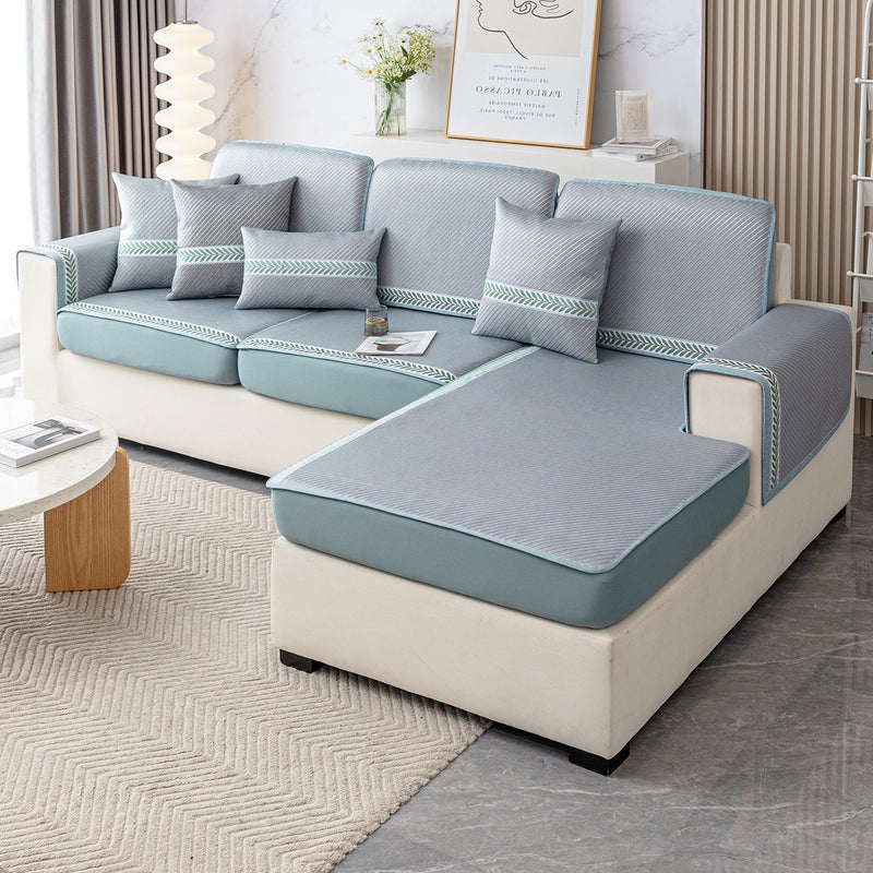 wormwood anti-mosquito sofa hat summer summer 2025 new solid wood skin fully covered cloth rattan mat cool cushion wholesale wormleaf-water blue 