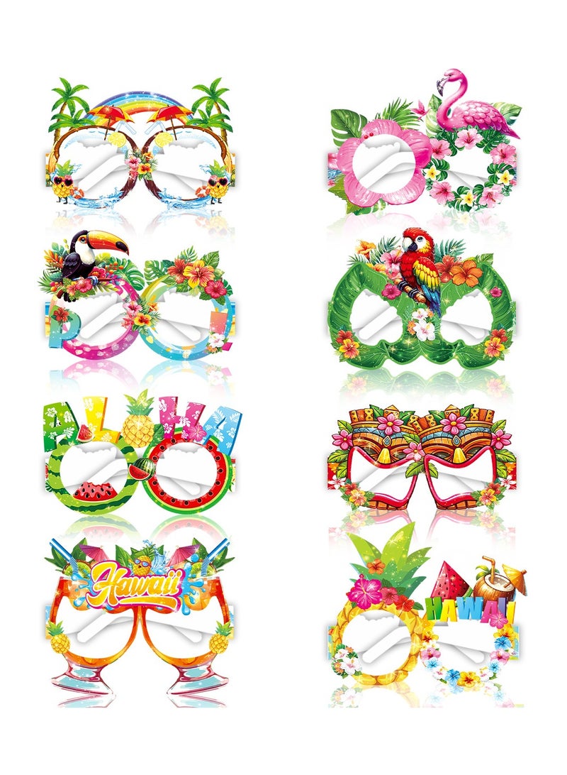 8 Pcs Tropical Paper Party Glasses Set - Hawaiian Fruit Fiesta Paper Eyewear Birthday Party Decoration Party Supplies - Image 3