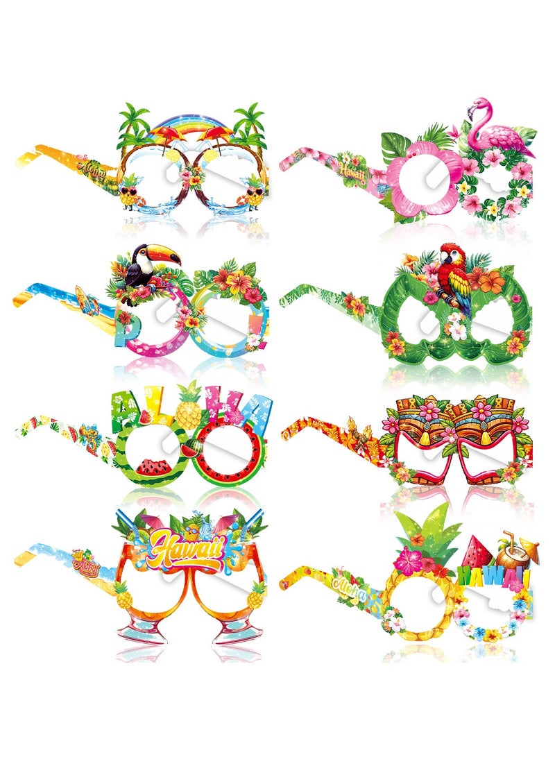8 Pcs Tropical Paper Party Glasses Set - Hawaiian Fruit Fiesta Paper Eyewear Birthday Party Decoration Party Supplies - Image 1