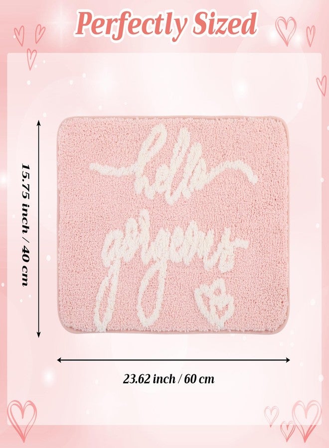 Tinideya سجادة حمام Tinideya Hello Gorgeous، مقاس 24 × 16 بوصة، لون وردي فاتح، مزينة بحروف، هدية مثالية للحمام، هدية عيد ميلاد للنساء والفتيات، هدية رائعة للمنزل الجديد - Image 2