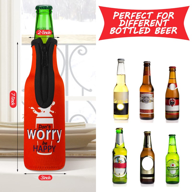 Perthlin 8 Piece Summer Beer Bottle Insulator Sleeve with Zipper Neoprene Insulated Jackets Keep Warm and Cold Beer Bottle Sleeves with Stitched Fabric Edges for Party - Image 2