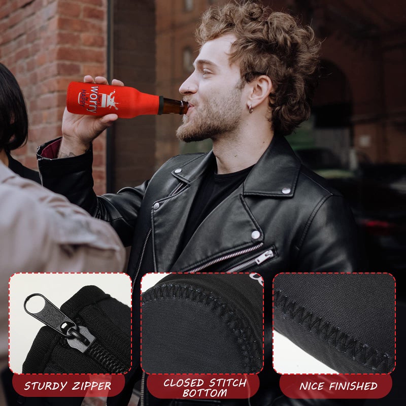 Perthlin 8 Piece Summer Beer Bottle Insulator Sleeve with Zipper Neoprene Insulated Jackets Keep Warm and Cold Beer Bottle Sleeves with Stitched Fabric Edges for Party - Image 4