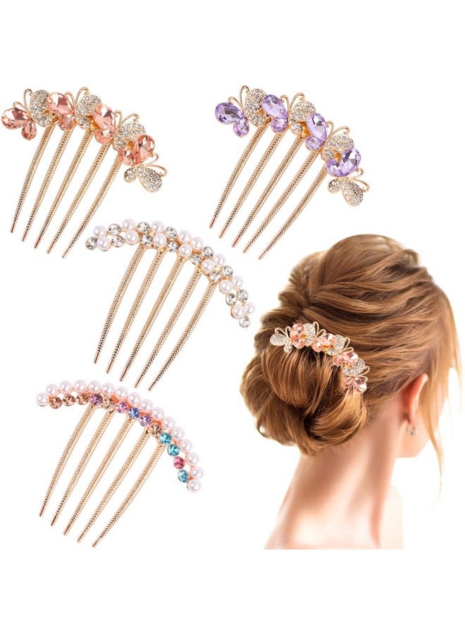 MIKIMIQI Pearl Rhinestones Hair Accessories - Crystals Butterfly Hair Fork Clips for Updo Buns, Decorative French Twist Hair Pins, Vintage Styling Combs for Women and Girls - Hair Styling Accessories - Image 1