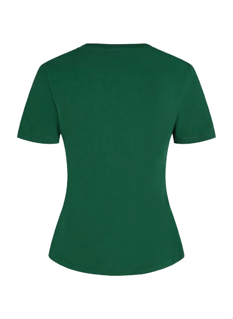 TOMMY HILFIGER Women's Stamp Logo Slim T-Shirt, Green - Cotton