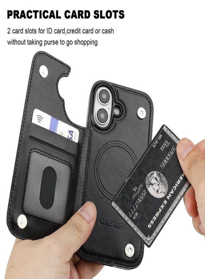 OT ONETOP ONETOP Compatible with Magsafe for iPhone 16 Wallet Case with Card Holder, PU Leather Kickstand RFID Blocking Case, Double Magnetic Clasp and Durable Shockproof Cover 6.1 Inch (Black) - Image 4