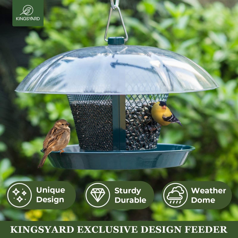 Kingsyard Bird Feeder for Outside, Dual-Use Metal Mesh Wild Bird Feeder with Weatherproof Dome Dual, 2.5 lbs Seed Capacity for Finch Cardinal - Image 2