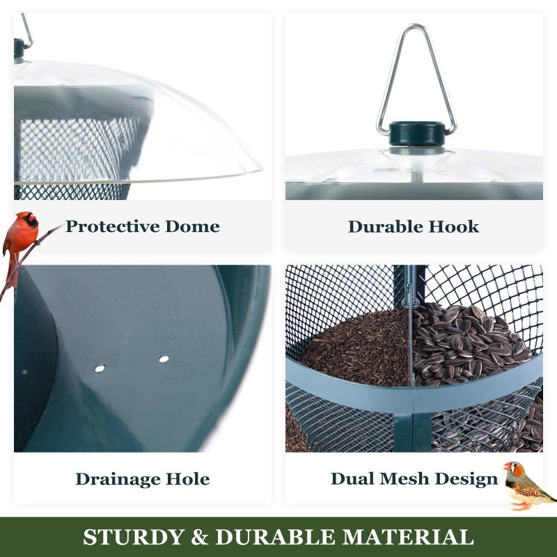 Kingsyard Bird Feeder for Outside, Dual-Use Metal Mesh Wild Bird Feeder with Weatherproof Dome Dual, 2.5 lbs Seed Capacity for Finch Cardinal - Image 4