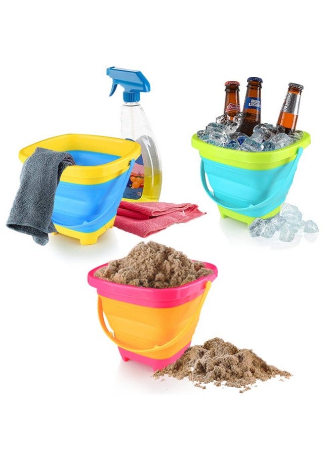 شيندل مجموعة دلاء شاطئ قابلة للطي من شيندل، 3 قطع، دلاء ألعاب قابلة للطي من السيليكون سعة 2 لتر للأطفال، متعددة الاستخدامات للأنشطة الصيفية الممتعة، معدات تخييم، مستلزمات الشاطئ، ألعاب رمل للسفر - Image 5