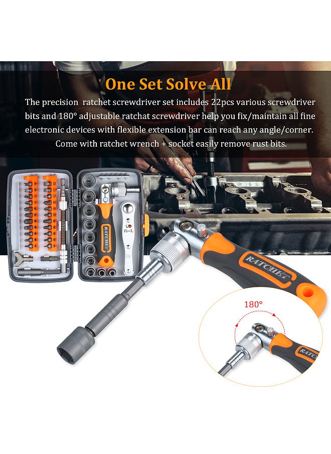 Generic 38pc Precision Ratchet Screwdriver Bit Set Magnetic Screwdrivers Kit Electronics Repair Tool Kit with Flexible Shaft Extension Rod for Phone Laptop Watch and Other Electronic Devices  - Image 4