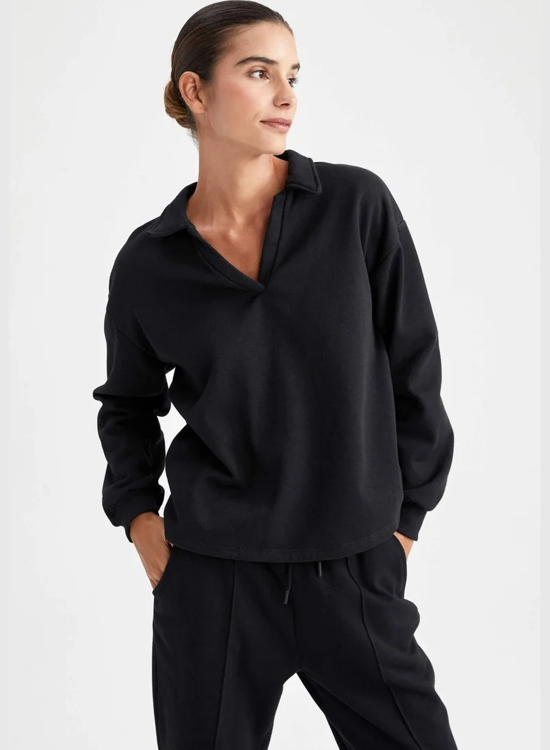 DeFacto Woman Regular Fit Polo Neck Long Sleeve Knitted Sweatshirt