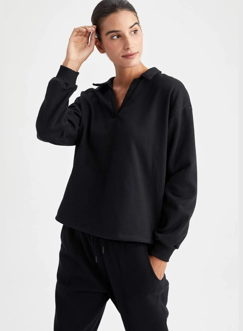 DeFacto Woman Regular Fit Polo Neck Long Sleeve Knitted Sweatshirt