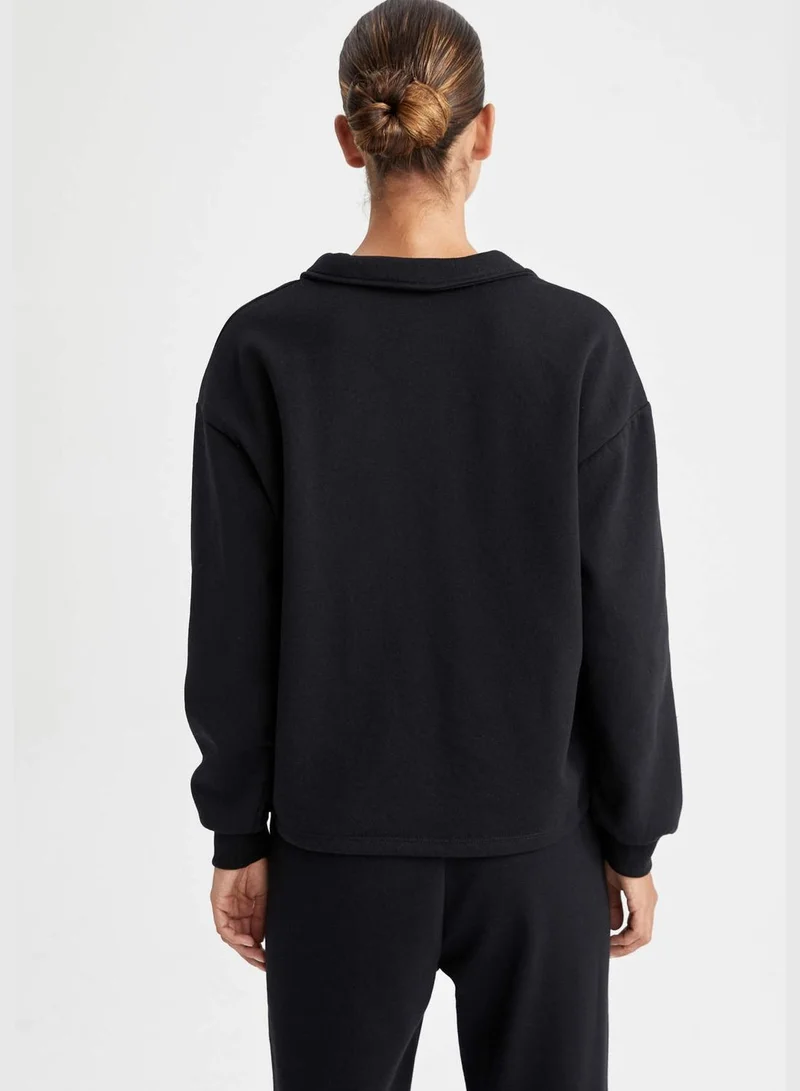 DeFacto Woman Regular Fit Polo Neck Long Sleeve Knitted Sweatshirt