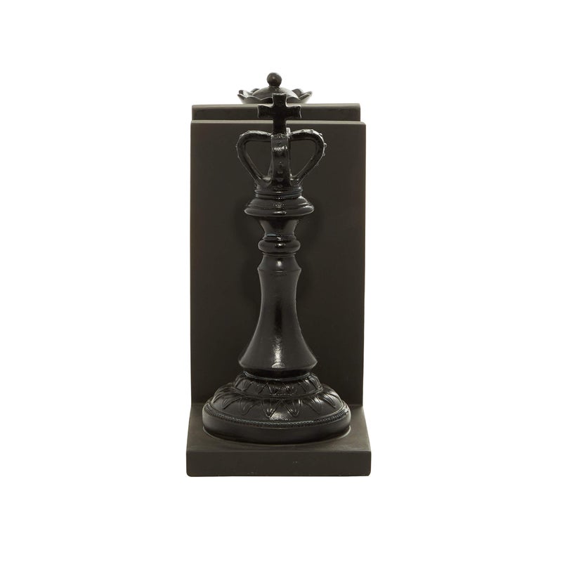 Deco 79 Polystone Chess Decorative Bookends Non Skid Bookends with King and Queen, Set of 2 Office Bookends5"W, 8"H, Black - Image 3