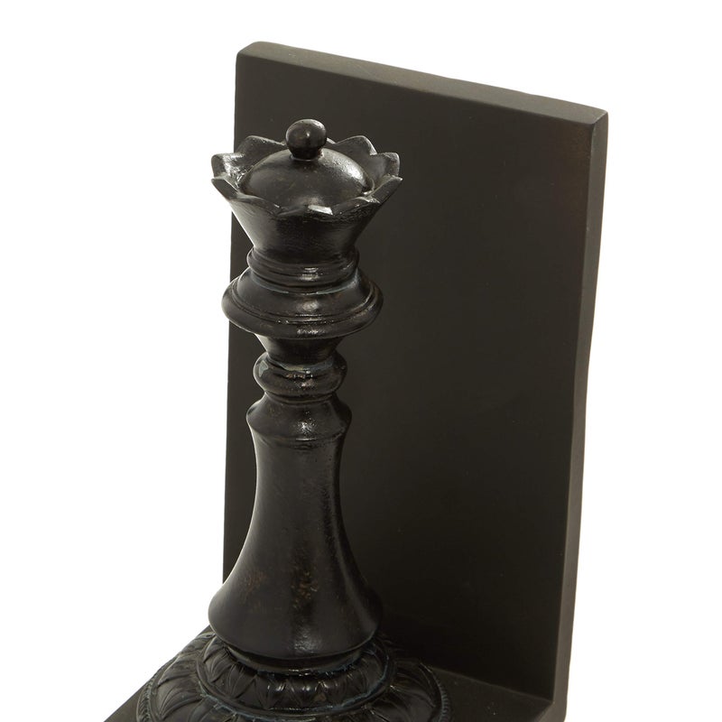 Deco 79 Polystone Chess Decorative Bookends Non Skid Bookends with King and Queen, Set of 2 Office Bookends5"W, 8"H, Black - Image 5