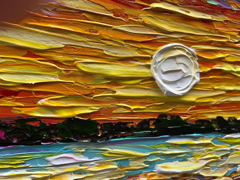 Limiyer Art Hand-painted Sea Sunrise landscape Modern Abstract Oil painting Large Canvas Art Hall Bedroom Office Wall Decoration 24x48 Inch - Image 2
