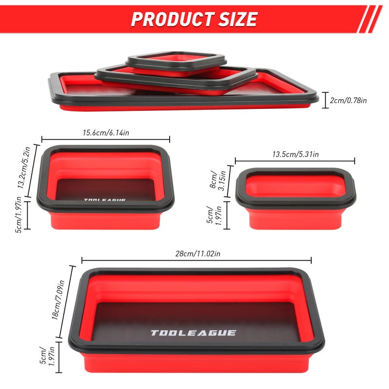 TOOLEAGUE 3Pcs Collapsible Magnetic Parts Tray Set with 15Lb Magnetic Pickup Pen,3 Different Size Silicone Foldable Tool for Organizing Screw Bolts Nuts Washers Pins and Other Small Metal Parts - Image 3