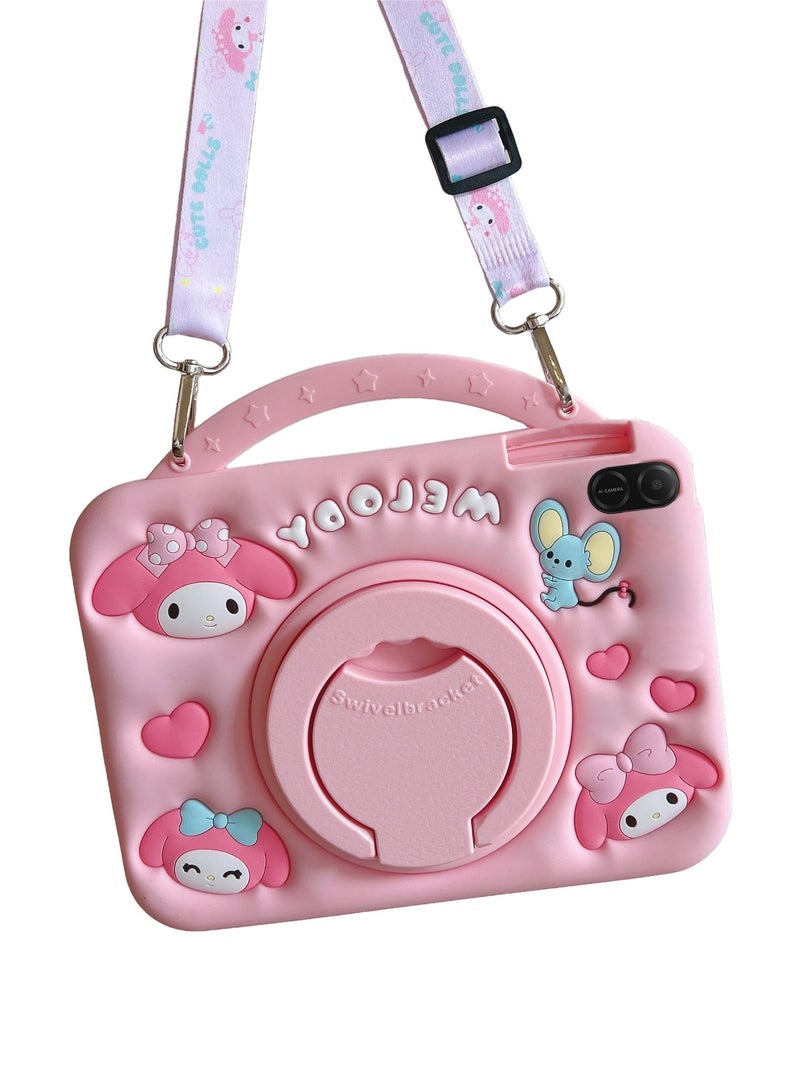 حافظة واقية HONOR Pad X8a/X9 مقاس 11 بوصة غطاء واقي ناعم من السيليكون مزود بحلقة حامل قابلة للدوران 360 درجة ومقبض، مع حزام كتف. حماية محسّنة ضد السقوط مع تصميم دمية كرتونية رائعة مصممة خصيصًا للشابات. - Image 4