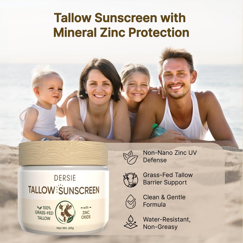 Dersie (Pack of 2) Dersie Tallow Sunscreen SPF 30 â€“ Mineral UV Defense with Non-Nano Zinc Oxide â€“ Face & Body Sun Protection for Adults & Kids â€“ 100% Grass-Fed Beef Tallow for Moisture Retention (2.12 oz) - Image 3