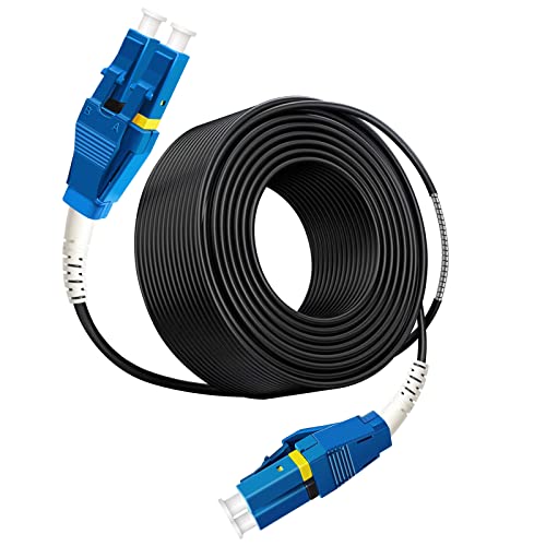 Bangun 50 Meters Uniboot LC to LC Outdoor Armored Fiber Patch Cable, Low Friction Single Mode Duplex Fiber Optic Cable Jumper Optical Patch Cord, 9/125um, (OS1/OS2 Compatible), LSZH Black - Image 1