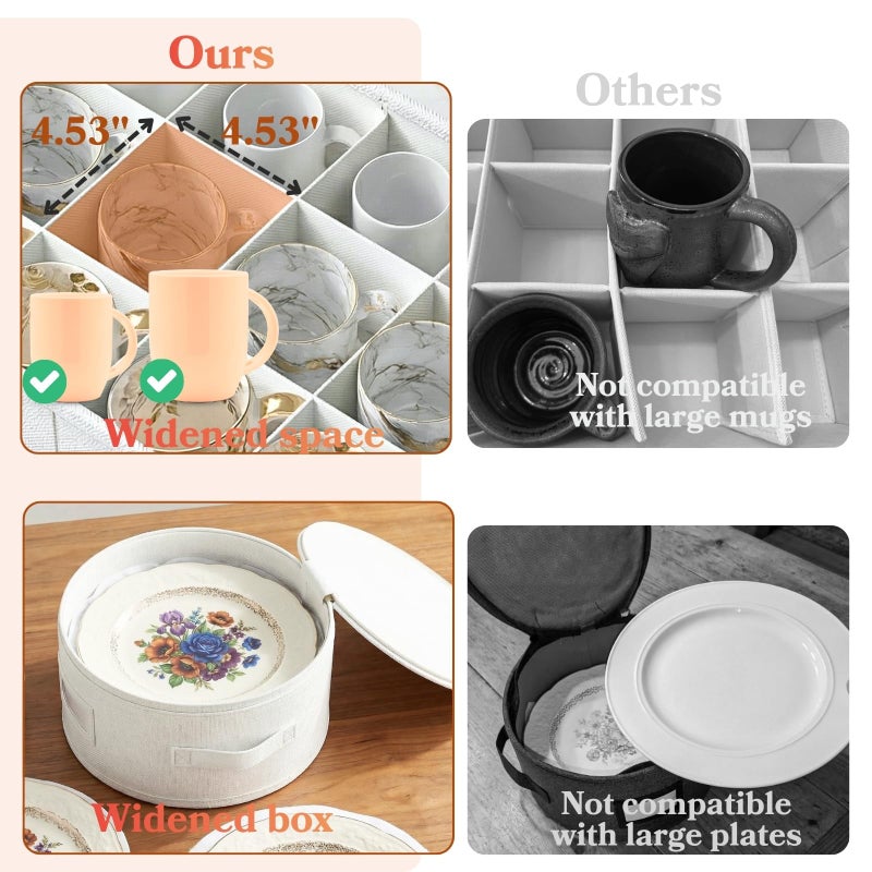 Ofiray-home China Storage Containers, Hard Shell Dish Storage Containers with 48 Felt Dividers, 5 Piece Dish Organizers for Dinner Plates, Saucers & Mugs, Perfect for Seasonal Storage & Moving Supplies - Image 4