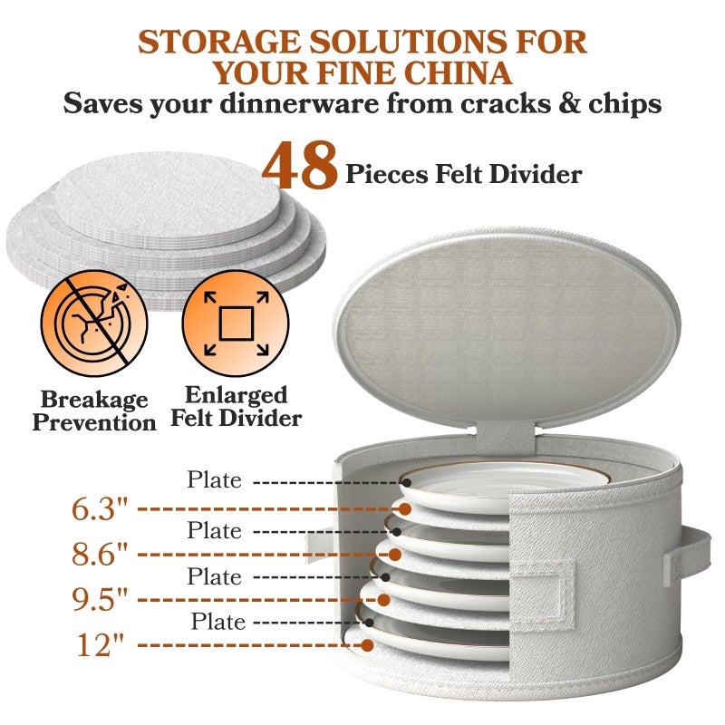 Ofiray-home China Storage Containers, Hard Shell Dish Storage Containers with 48 Felt Dividers, 5 Piece Dish Organizers for Dinner Plates, Saucers & Mugs, Perfect for Seasonal Storage & Moving Supplies - Image 3