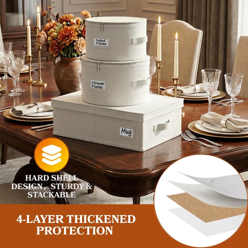 Ofiray-home China Storage Containers, Hard Shell Dish Storage Containers with 48 Felt Dividers, 5 Piece Dish Organizers for Dinner Plates, Saucers & Mugs, Perfect for Seasonal Storage & Moving Supplies - Image 2
