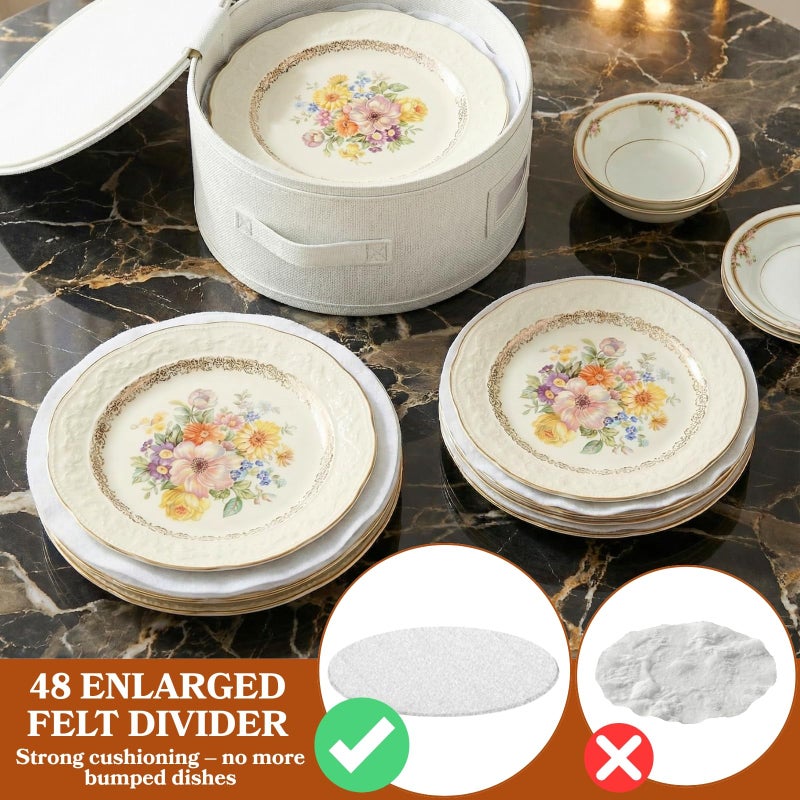 Ofiray-home China Storage Containers, Hard Shell Dish Storage Containers with 48 Felt Dividers, 5 Piece Dish Organizers for Dinner Plates, Saucers & Mugs, Perfect for Seasonal Storage & Moving Supplies - Image 5