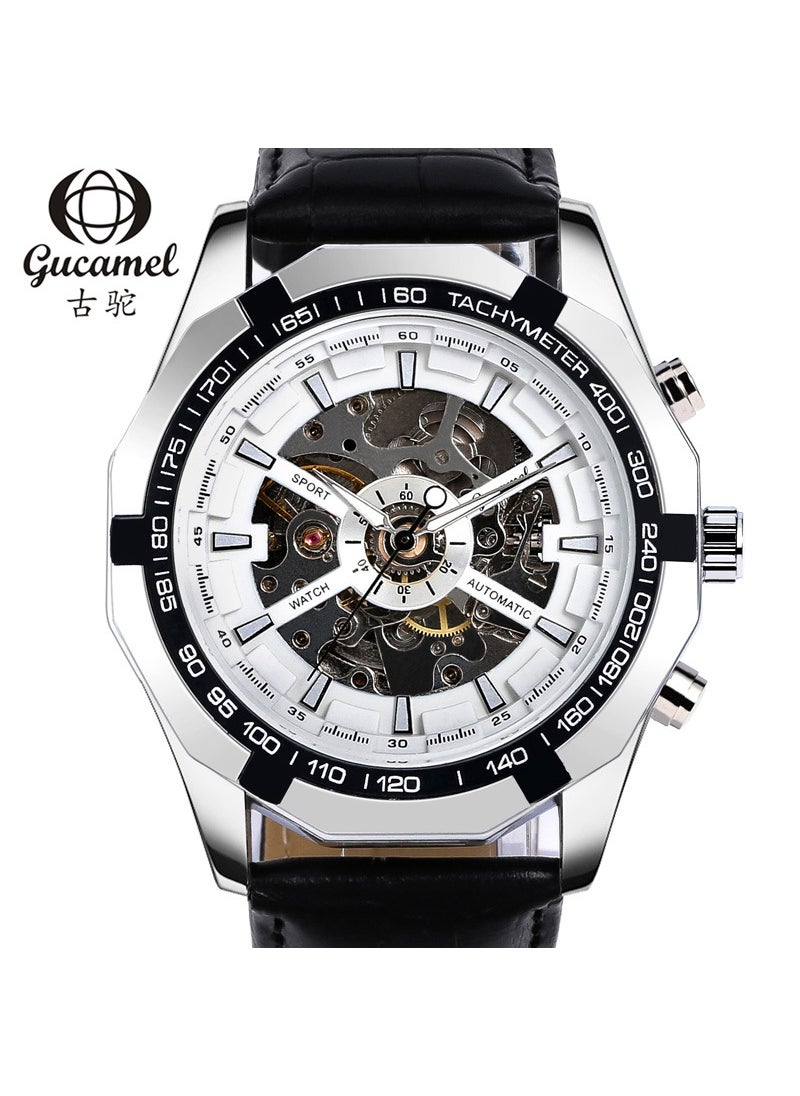 Generic Luxury Camel Mens Automatic Mechanical Watch White silver movement belt 